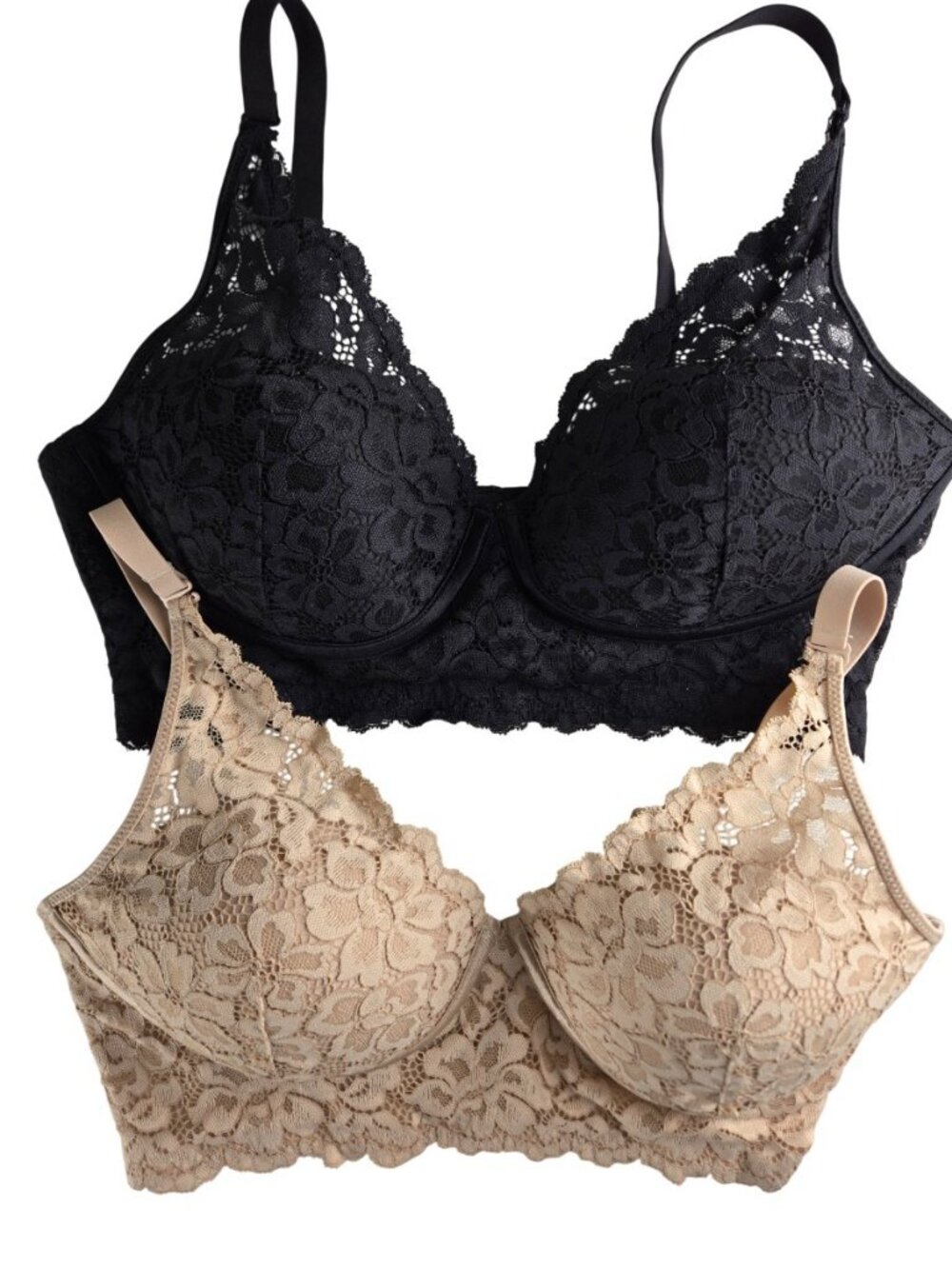 Set of 2 Maidenform Lightly Padded 36C Lace Bralettes Wireless Convertible Strap